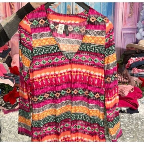 KENNETH COLE REACTION - L Sz L EUC Swimsuit Coverup/Tunic Top/V-Neck/Long Sleeve - Picture 8 of 16